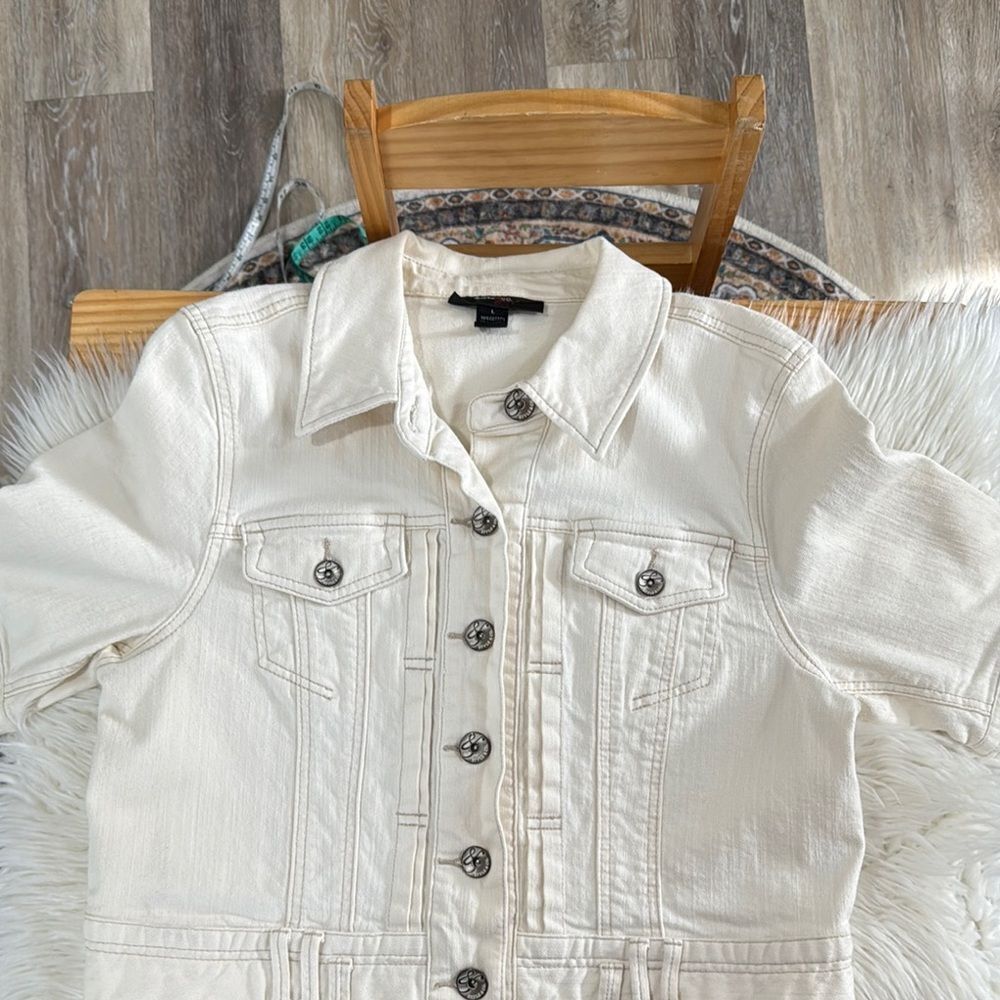 Style & Co. Cream Button-Front Denim Jacket